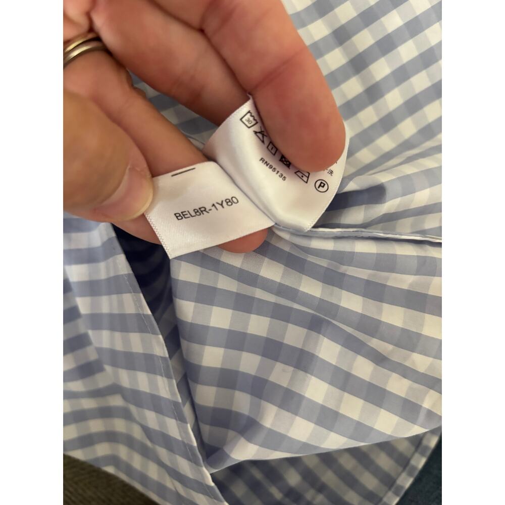 Lafayette 148 New York Poplin Button Up Shirt Blue Gingham Check Size XS FLAW - Picture 10 of 15